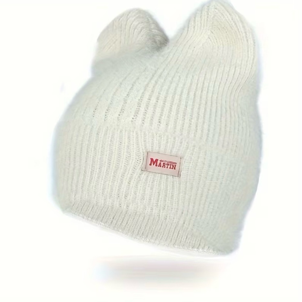 😻 Cute Cream Cat Beanie w Ears Warm Soft Knit Beanie